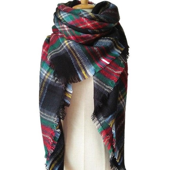 motine Accessories - MOTINE Black/Green & Red Plaid Blanket Scarf/Wrap